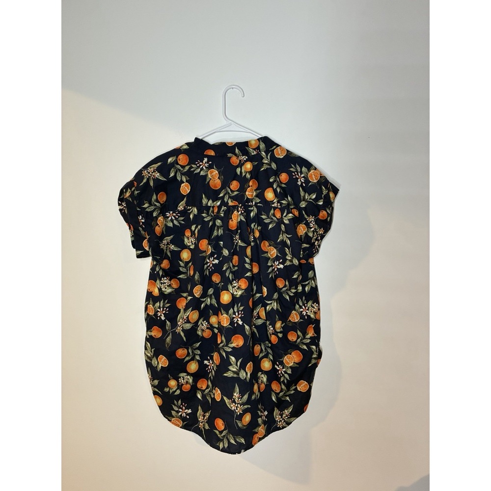 navy blue w/all over orange fruit LOFT short-sleeve button-down shirt L Resort - Picture 4 of 7